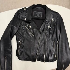 Zara real Leather Biker Jacket